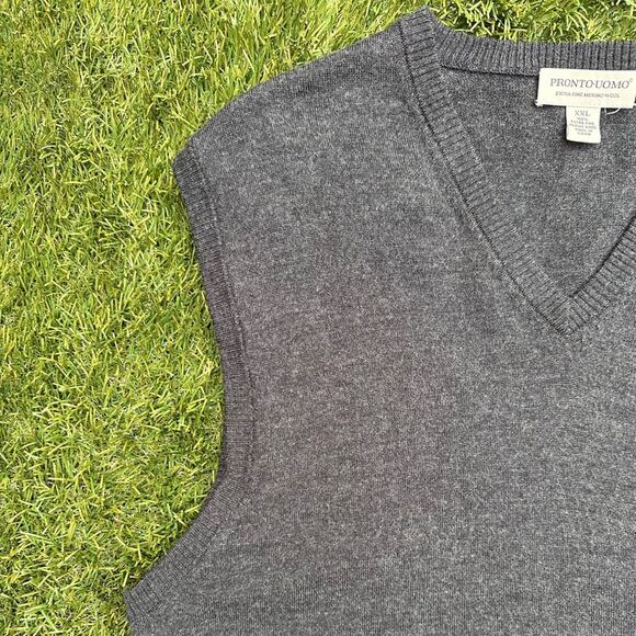 Pronto Uomo 100% Merino Wool V Neck Pullover Knit Vest Mens Versatile Layer XXL - Picture 7 of 10
